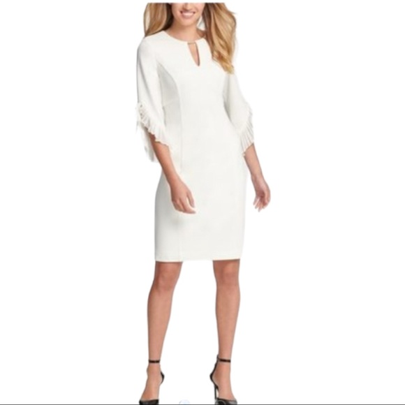 DKNY Women's Keyhole Neck Chiffon Tulip Sleeve Sheath Dress NWT - Picture 2 of 14